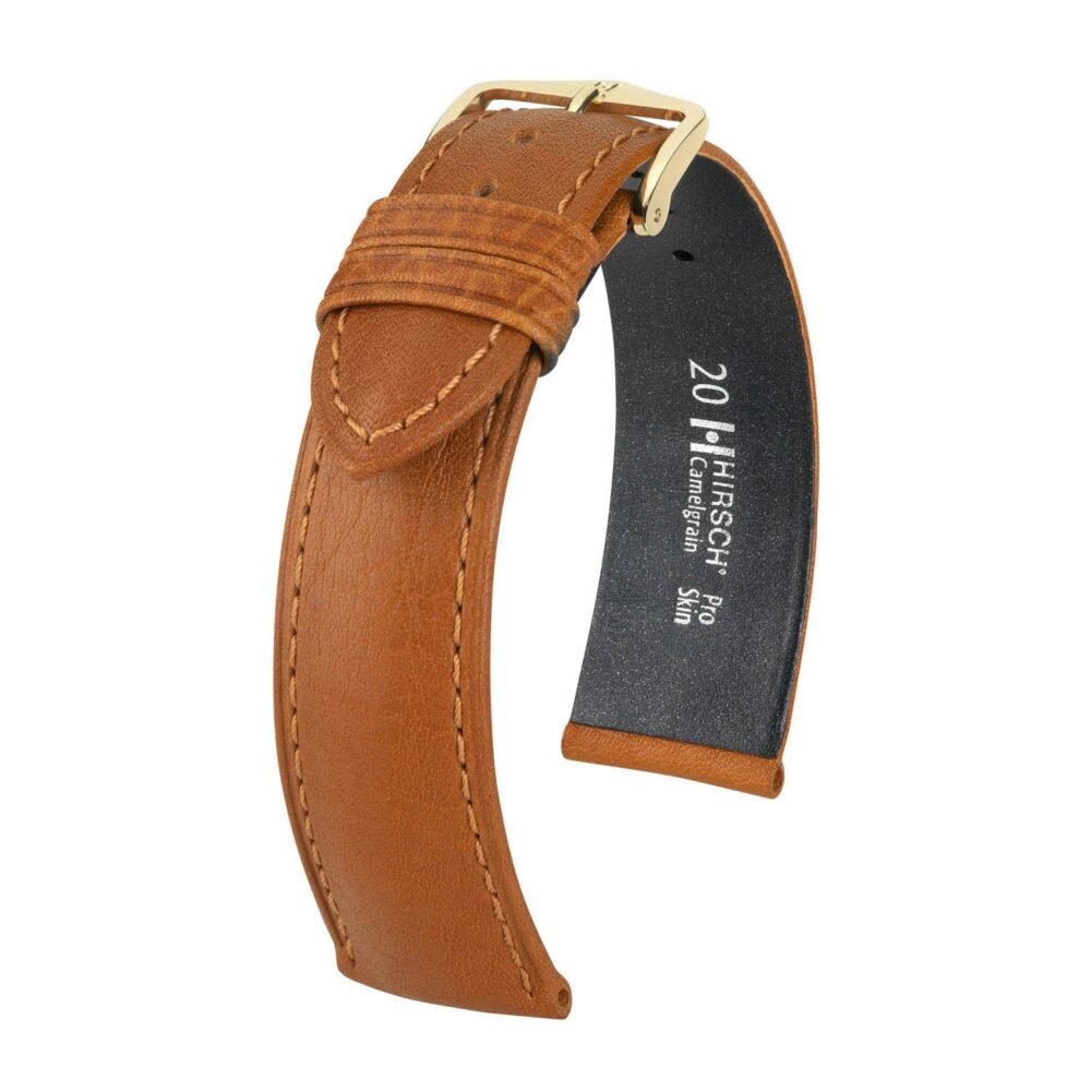 Hirsch Open End Camelgrain Honey No-Allergy Leather Watch Band