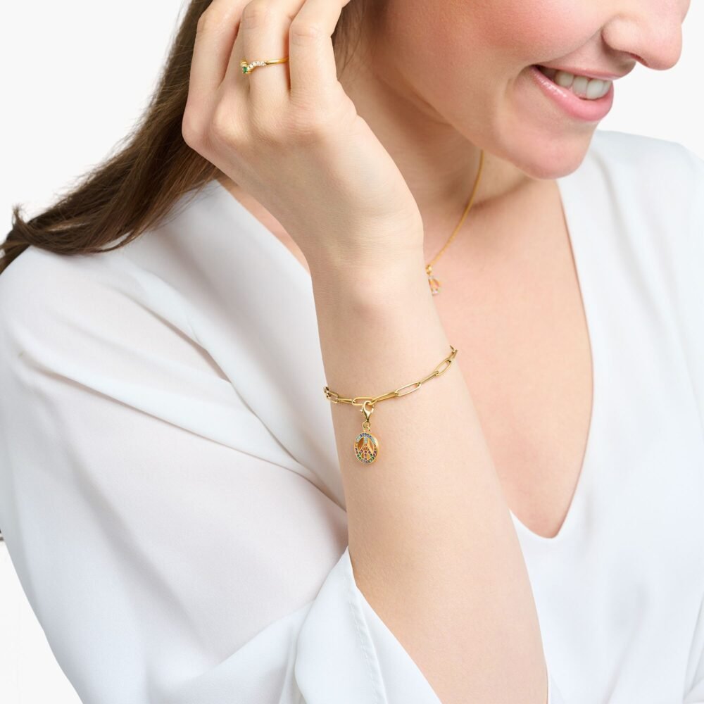 THOMAS SABO Charm pendant peace with colourful stones gold - Image 3