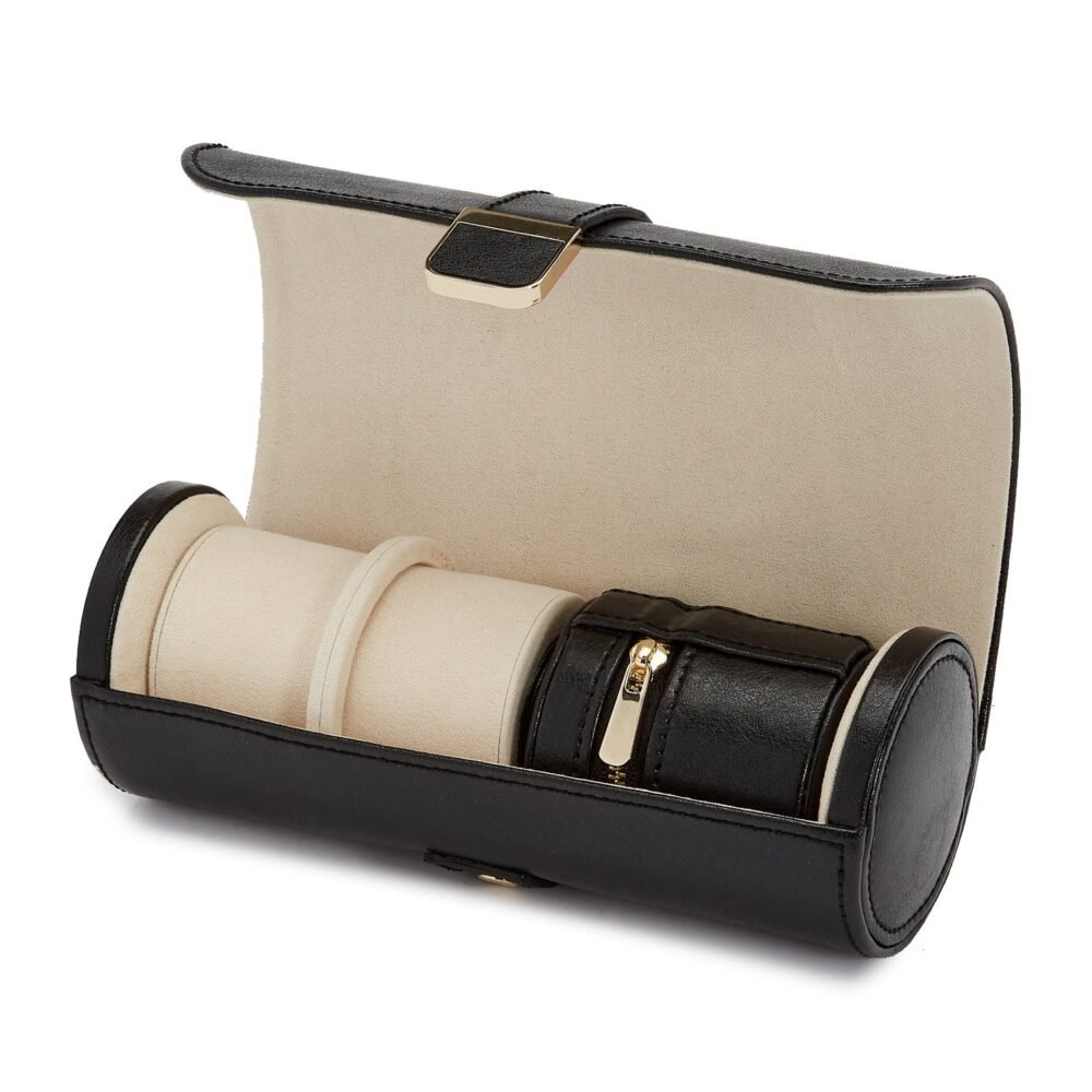 Wolf Palermo Double Watch Roll with Jewellery Pouch Black - Image 3