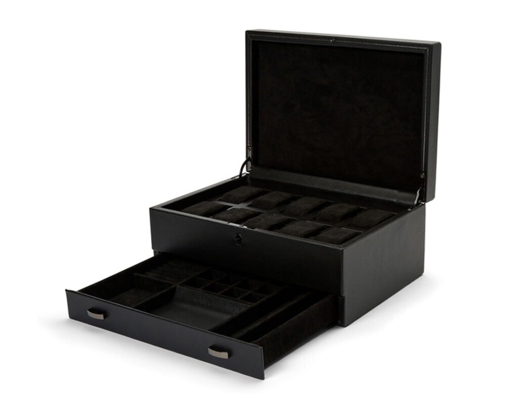 Wolf British Racing 10 Piece Watch Box with Drawer Black - Image 2