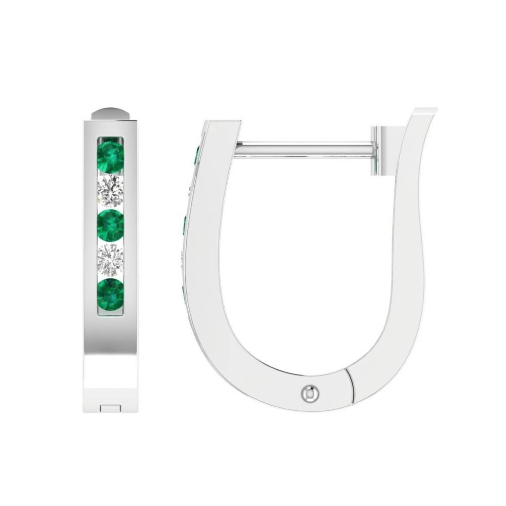 Emerald Diamond Huggie Earrings with 0.10ct Diamonds in 9K White Gold - 9WHUG10GHE