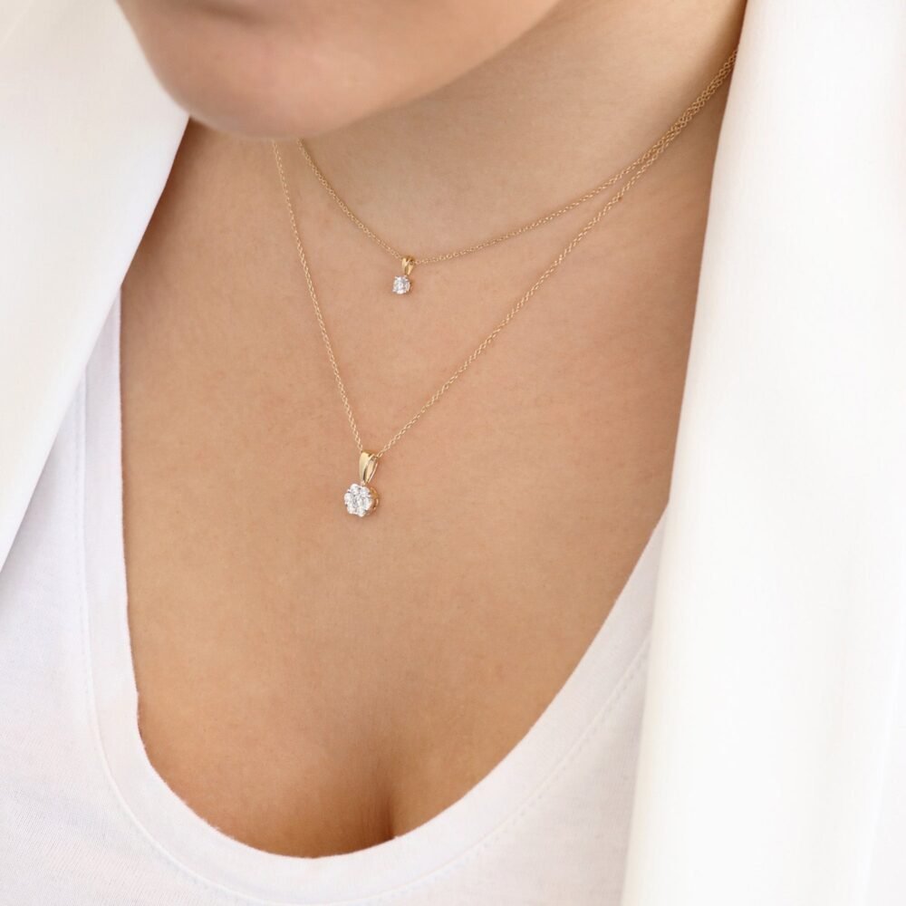 Cluster Diamond Pendant with 0.25ct Diamonds in 9K Yellow Gold - Image 2