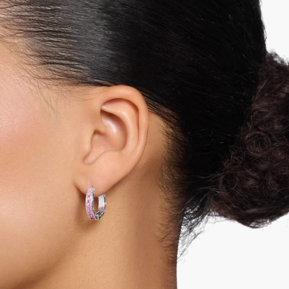 THOMAS SABO Heritage Pink And Silver Hoop Earrings - Image 2