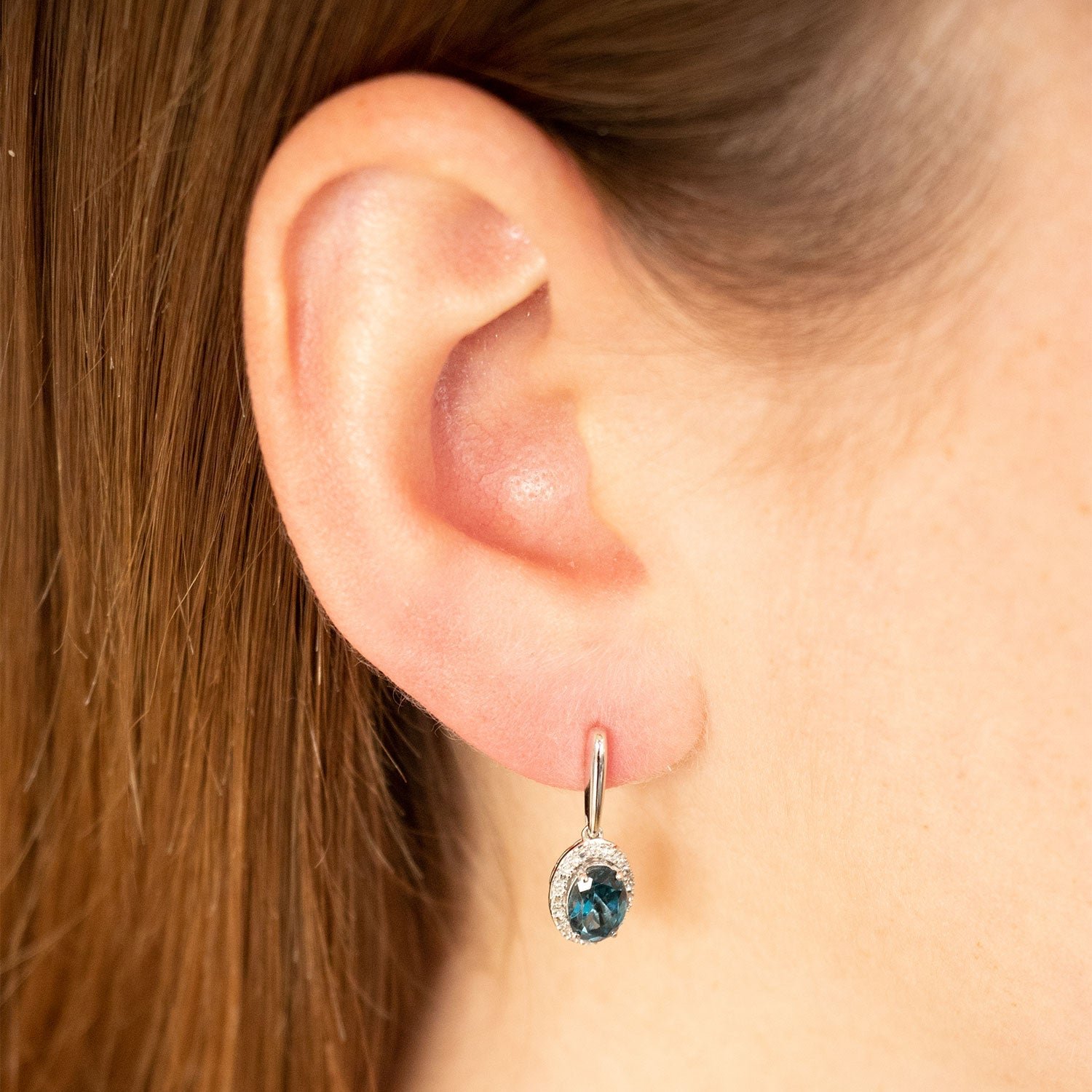 London Blue Topaz Earrings with 0.10ct Diamonds in 9K White Gold - Image 2