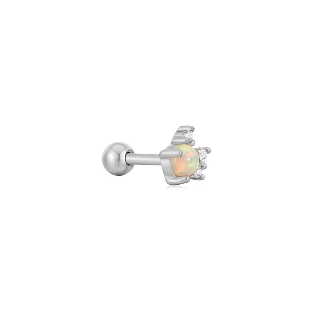 Silver Kyoto Opal Sparkle Crown Barbell Single Earring - Image 3