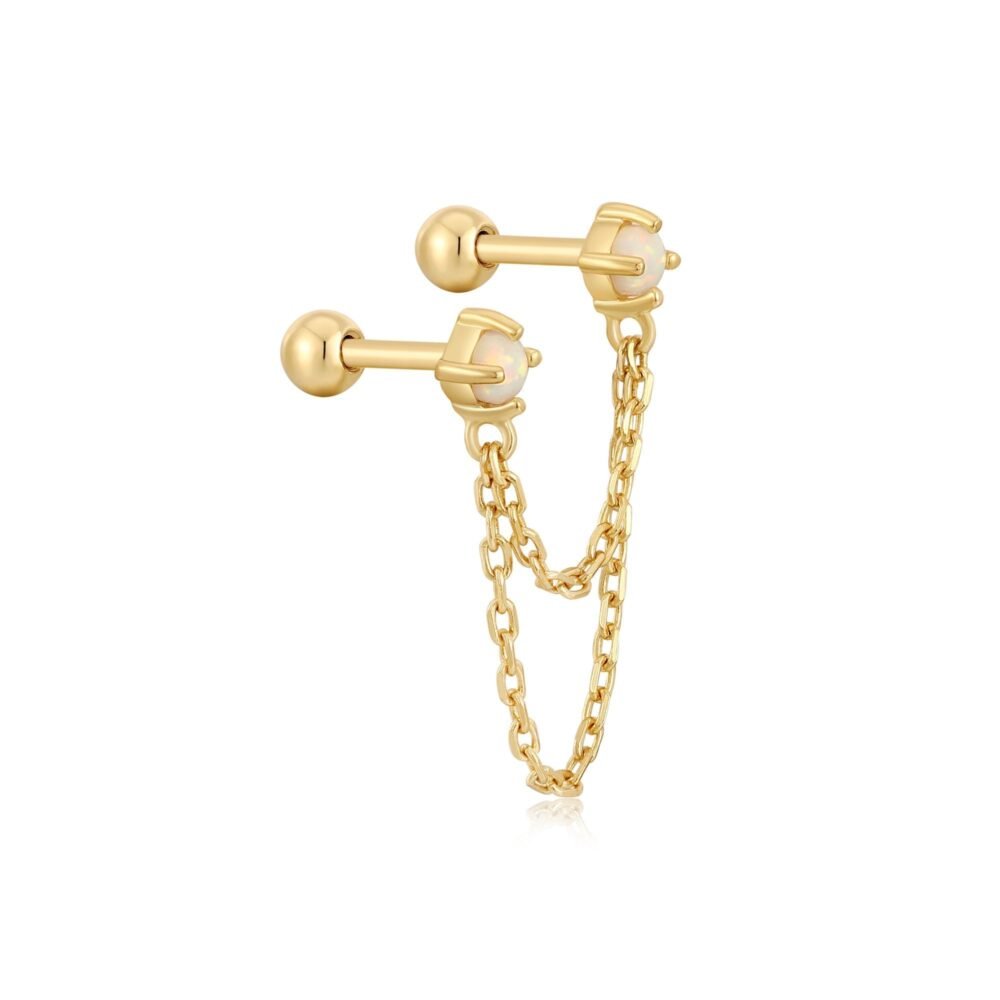 Gold Kyoto Opal Drop Chain Barbell Single Earring - Image 3