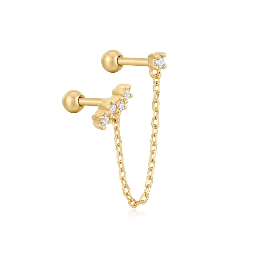 Gold Celestial Drop Chain Barbell Single Earring - Image 3