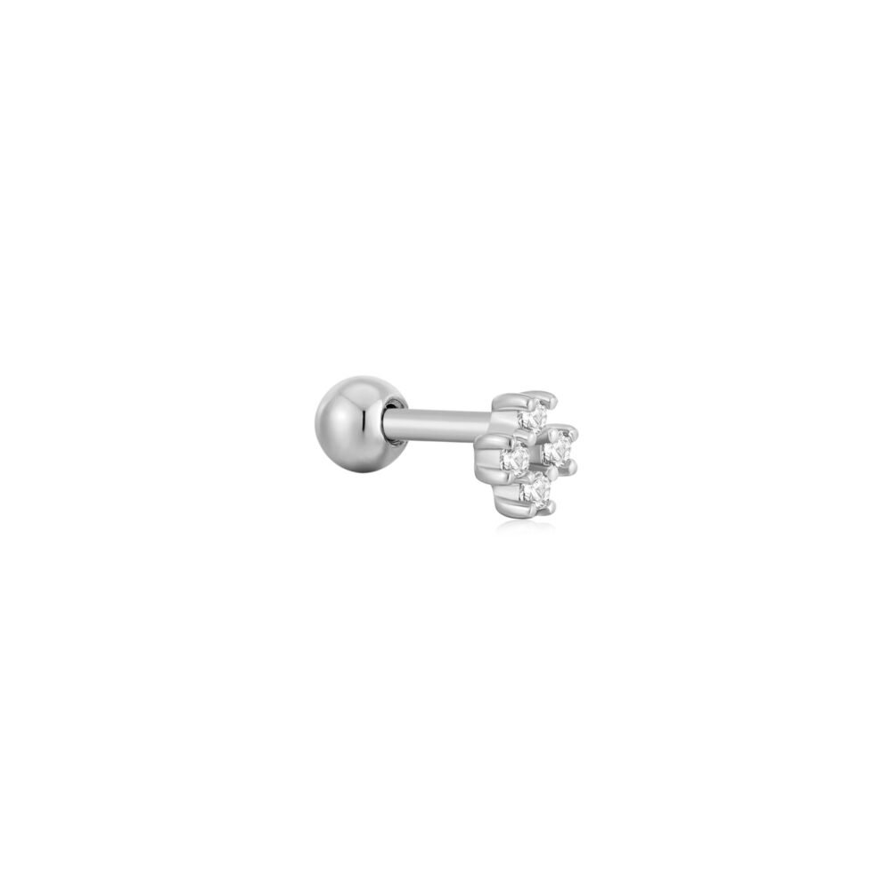 Silver Sparkle Cross Barbell Single Earring - Image 3