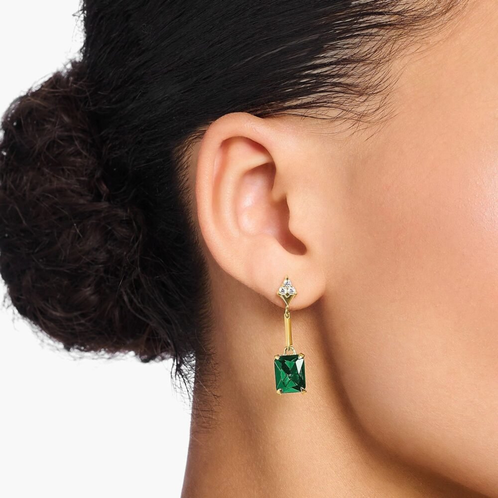 THOMAS SABO Heritage Green Stone Gold Drop Earrings - Image 2