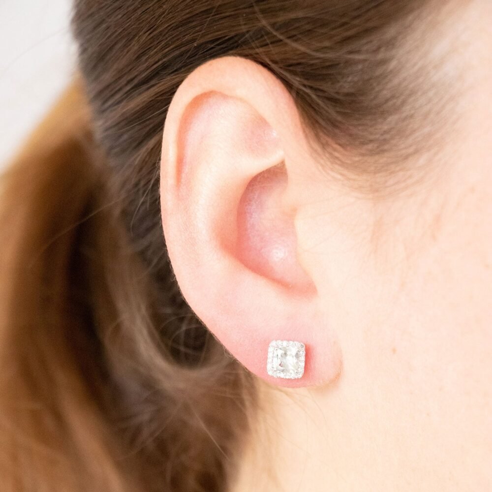 Green Amethyst Earrings with 0.15ct Diamonds in 9K White Gold - Image 2