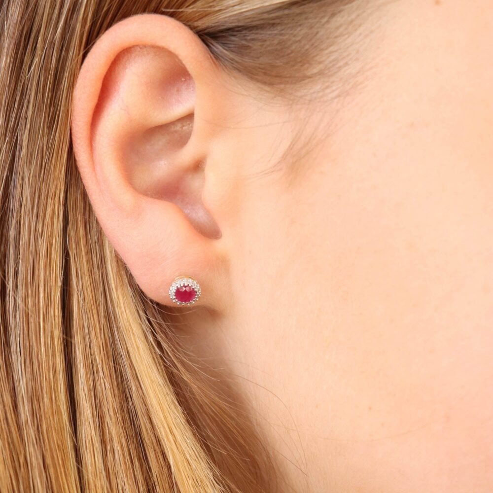 Ruby Earrings with 0.05ct Diamonds in 9K Yellow Gold - Image 2