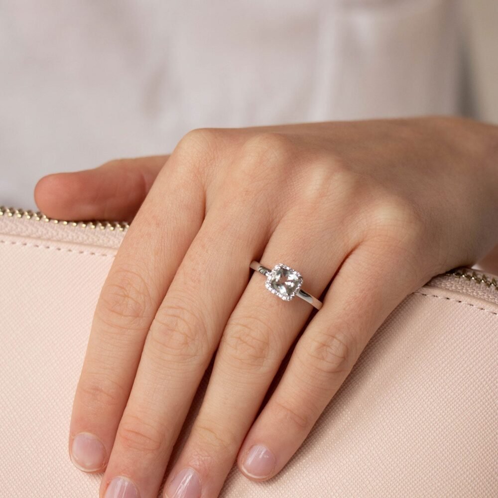Green Amethyst Ring with 0.08ct Diamonds in 9K White Gold - Image 2