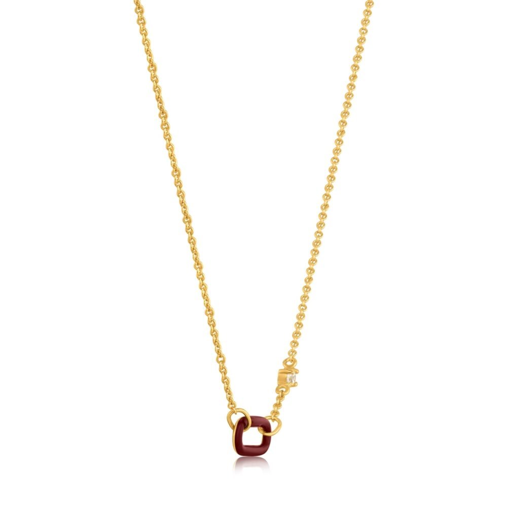 Ania Haie Claret Red Enamel Gold Link Necklace - Image 3