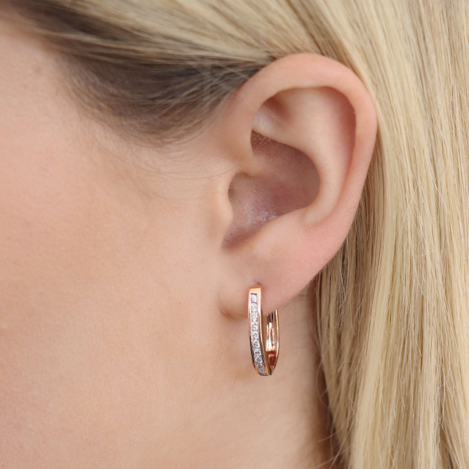 Diamond Huggie Earrings with 0.50ct Diamonds in 9K Rose Gold - RJO9RHUG50GH - Image 2