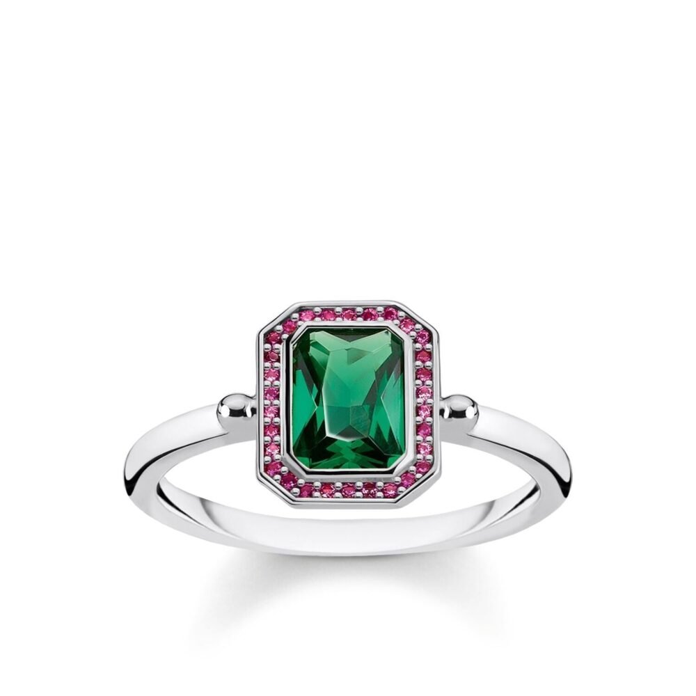 Thomas Sabo Ring Red & Green Stones, Silver - Image 2