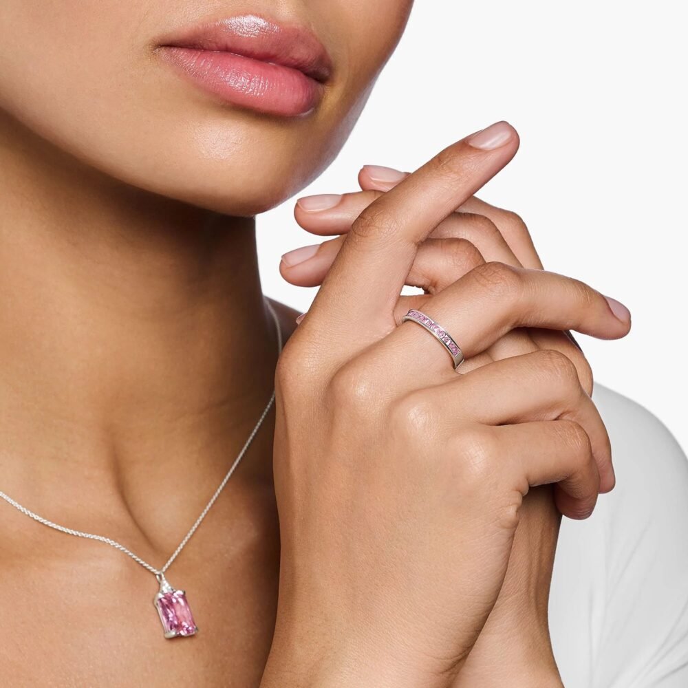 THOMAS SABO Heritage Pink Pave Silver Band Ring - Image 2