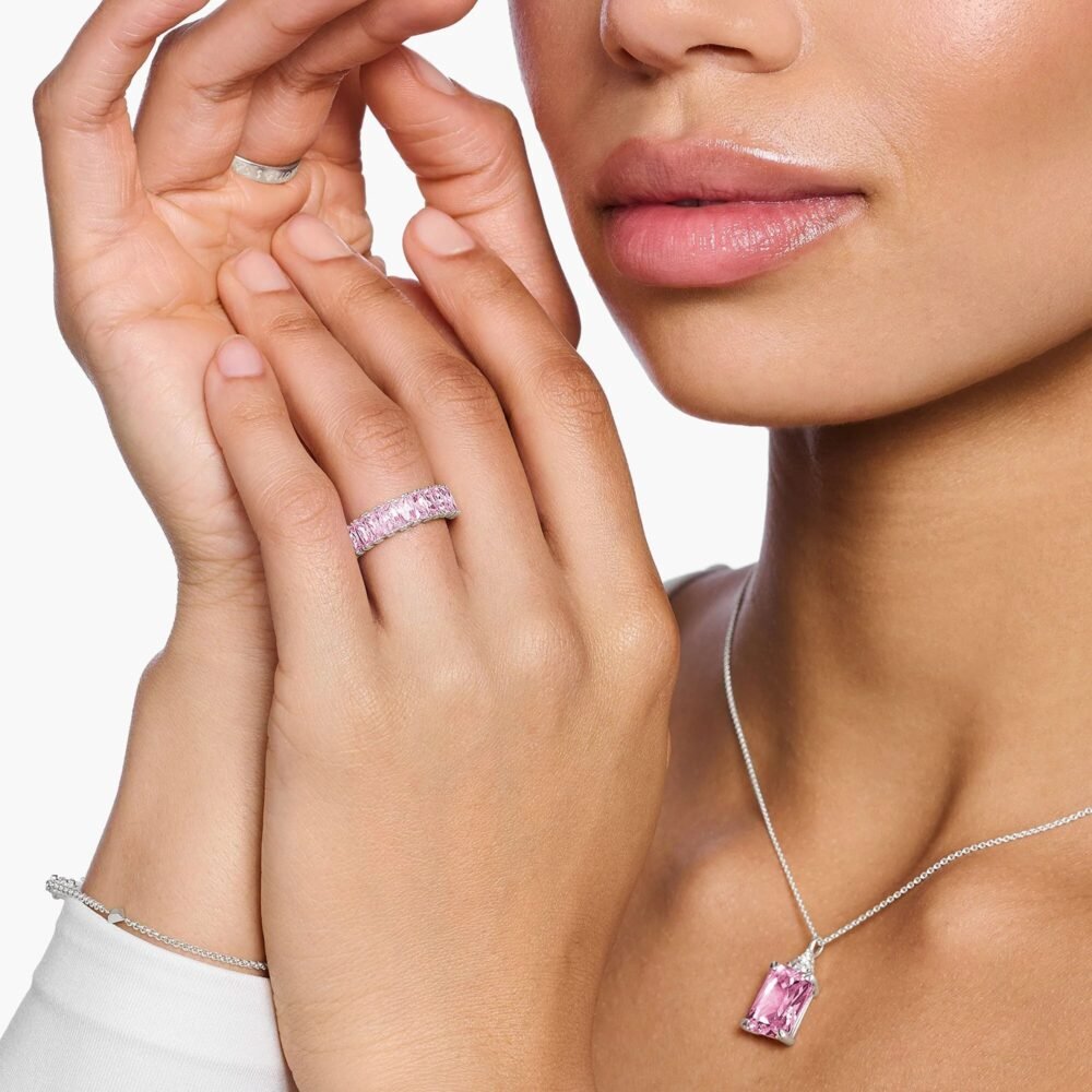 THOMAS SABO Heritage Pink Baguette Cut Silver Ring - Image 2