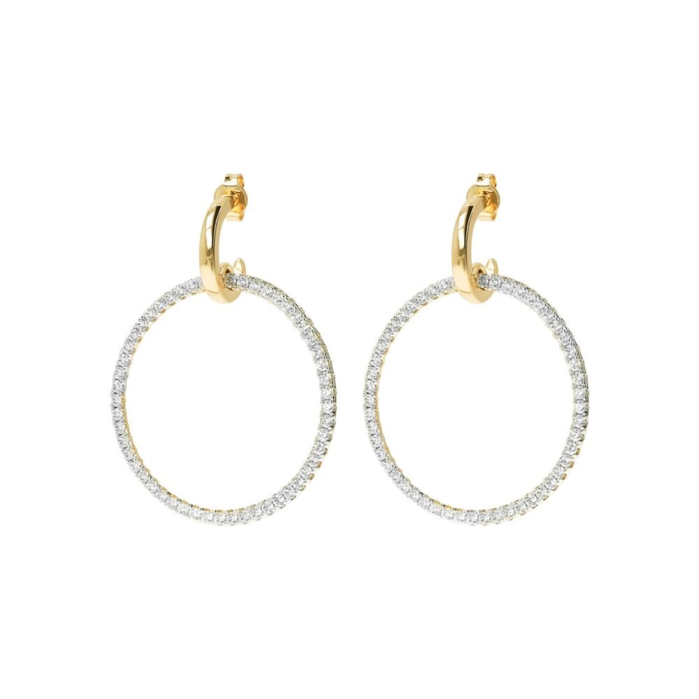 Bronzallure Golden Cubic Zirconia Large Circle Drop Earrings - Image 2
