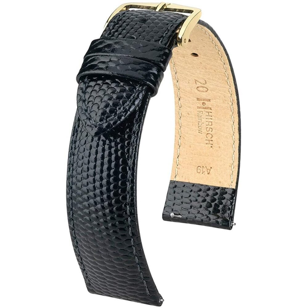 Hirsch Rainbow Black Lizard Embossed Watch Band Large